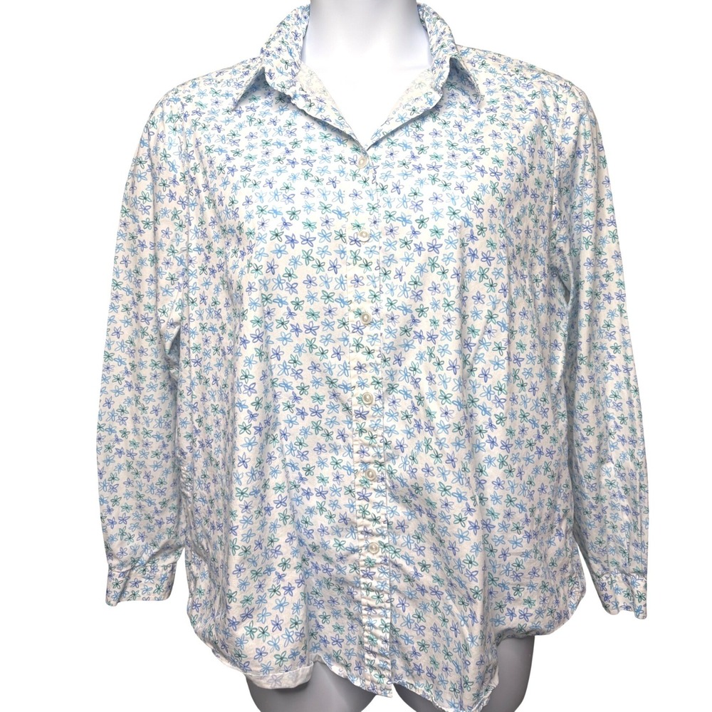 JAMES MEADE Womens White Floral Button Up Long Sleeve Shirt Sz 22 Cottagecore